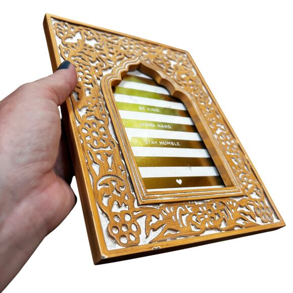 Boho Moroccan theme standing photo frame stone creamy white ornate home decor - Picture 2 of 7